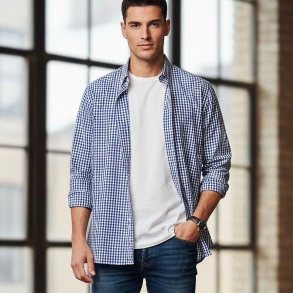 Brooks Brothers Blue White Gingham Button Down Shirt XL Traditional Fit